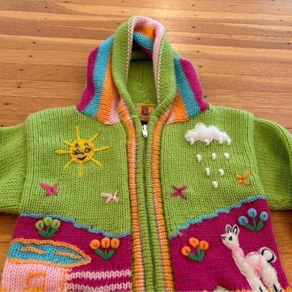 Kids Crochet Knit Zip Up Hoodie Sweater Jacket - Picture 3 of 5